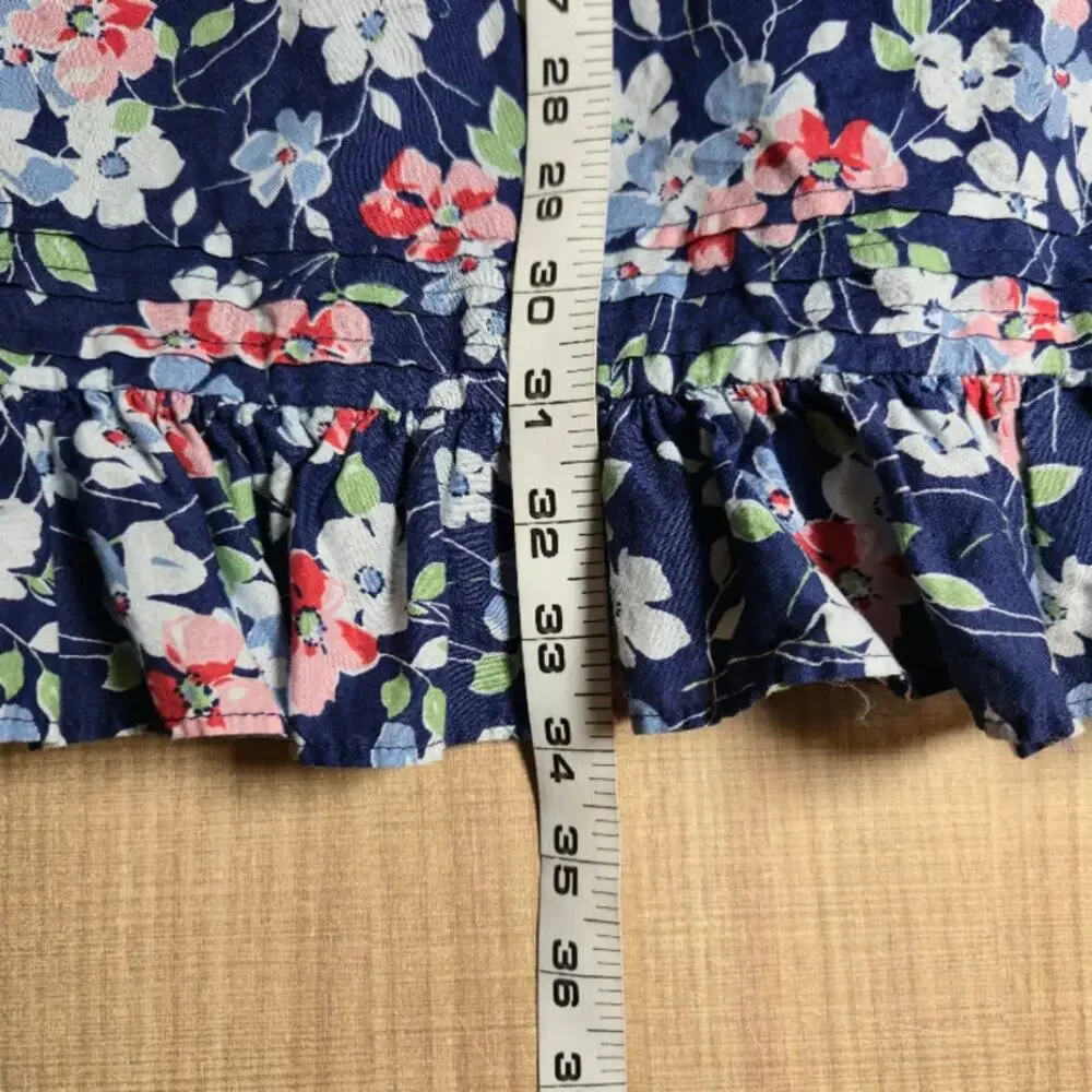 Ralph Lauren Girls Floral Dress Size 14 Blue Ruffle Cotton Lined Sleeveless